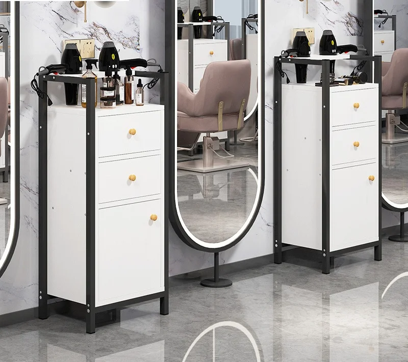 Salon Barber Shop Storage Wood and Aluminum Tool Cabinets with Drawers