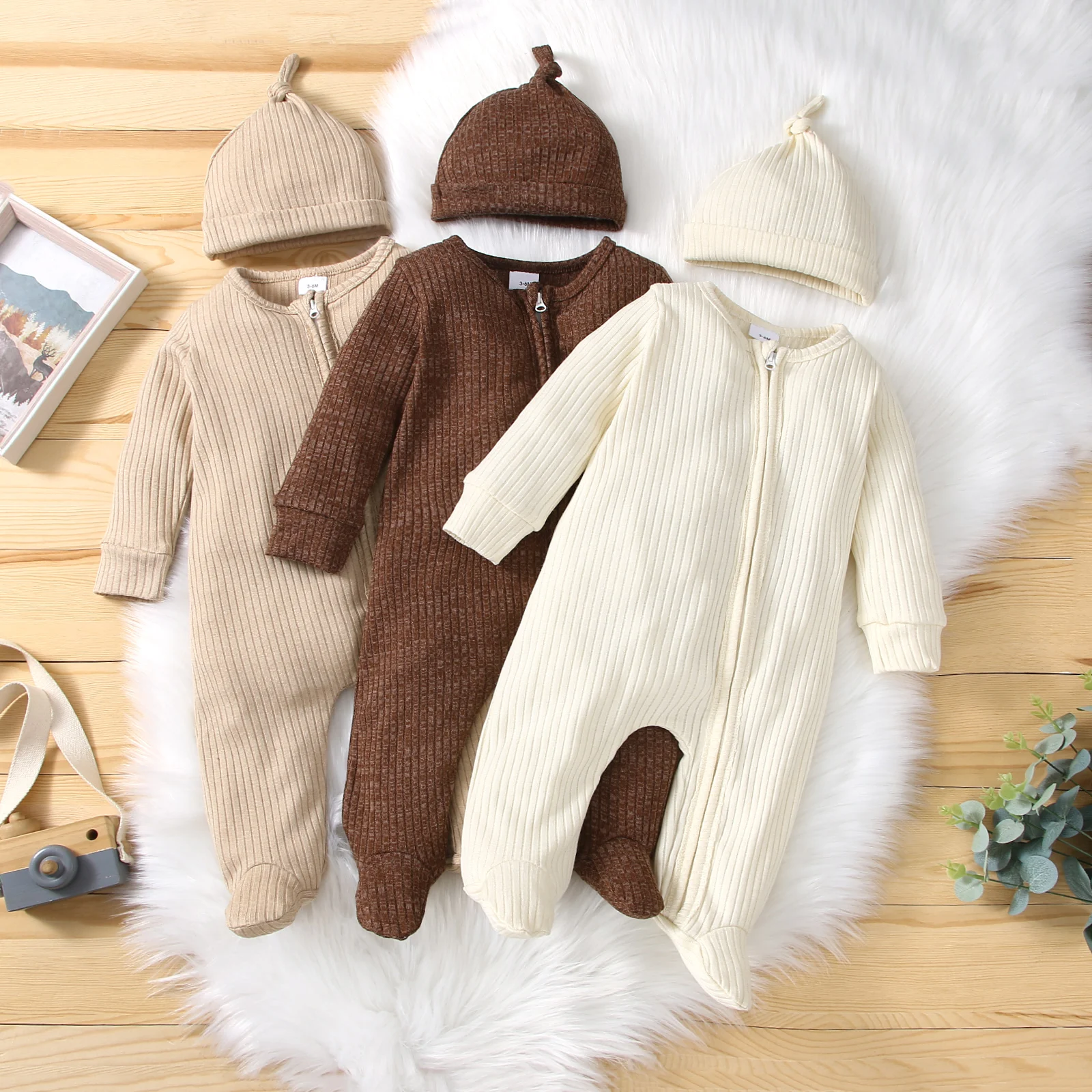 Spring Autumn Solid Colors Sleeping Pajamas Baby Rompers Clothes Infant Boys Girls Overalls 0-24M Baby zipper Clothes