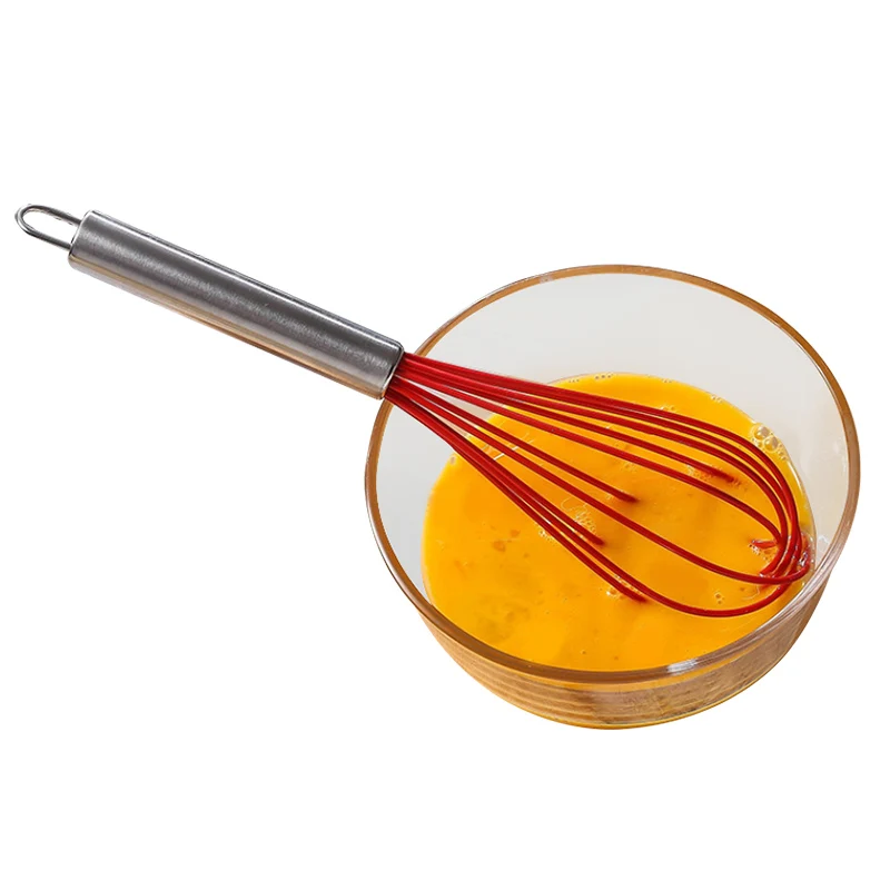 Food Grade Silicone Whisk With Stainless Steel Handle Egg Beaters 8 inch Hand Power Butter Blender For Whisking