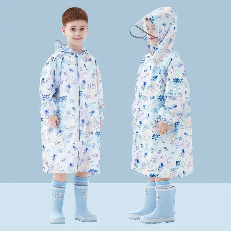 New Style Boys Girls Waterproof Rain Poncho Polyester Cartoon Printed Long Raincoat For Children
