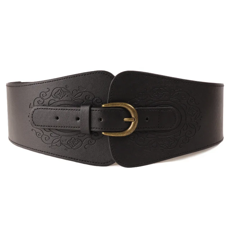 Classical Women Wide Elastic Waist Belt Vintage PU Leather Corset Cinch Belt