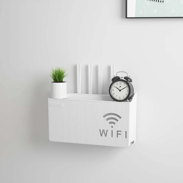 PP Plastic Wireless Storage Box Wall Hanging Cable Power Bracket Organizer Box Wifi Router Shelf