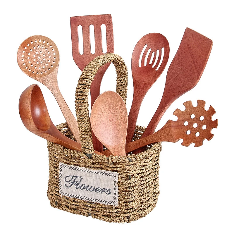 LOGO custom new plant raw lacquer wood cooking spoon spatula set for kitchen