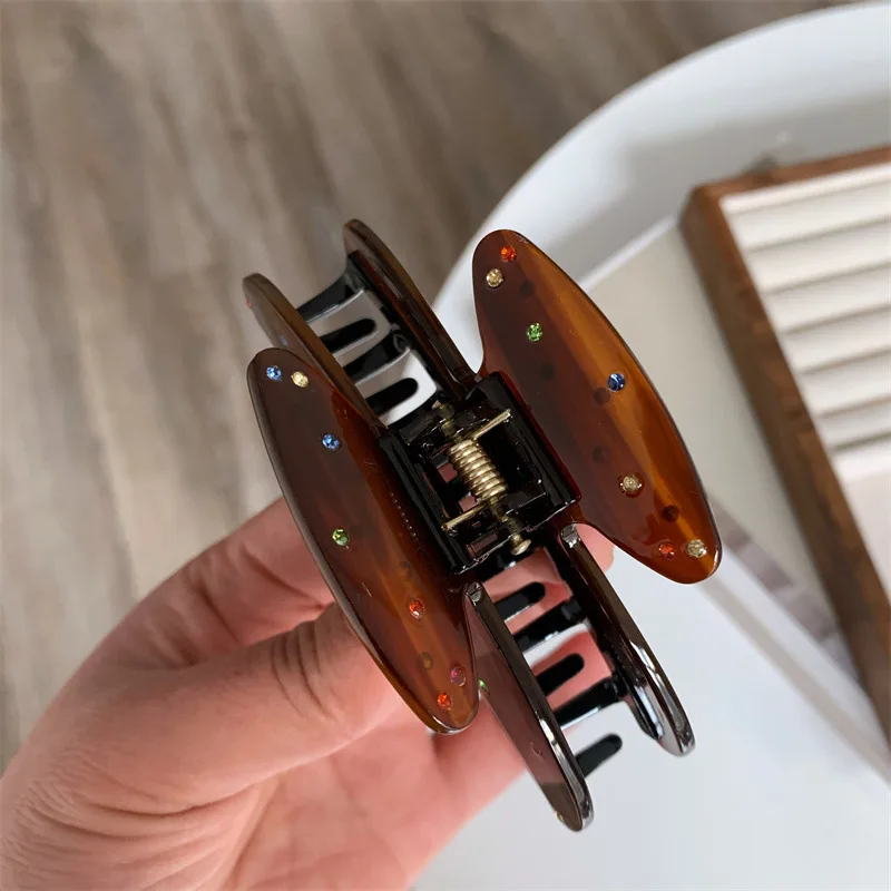 Korean Color Diamond Full Diamond Acetic Acid Grab Artistic Retro Style Full Diamond Shark Grab Hair Clip Hair Accessory Women
