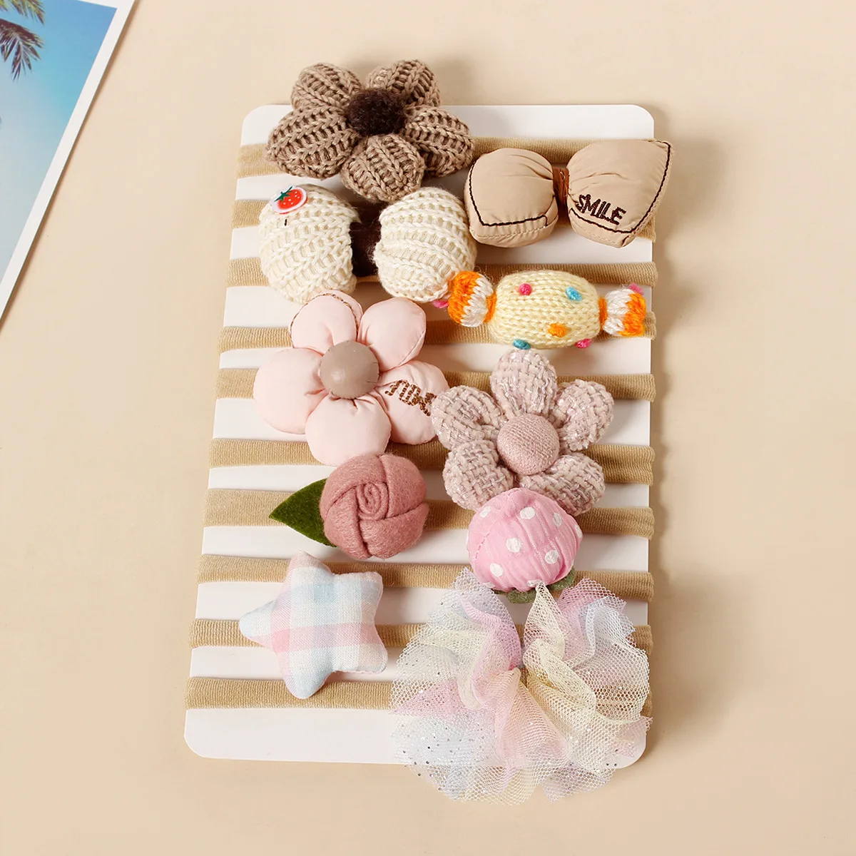 10Pcs/Set Kids Hair Bows Nylon Headband Crochet Flowers Candy Stars Shape Headband For Baby Girls Daily Hair Accessories