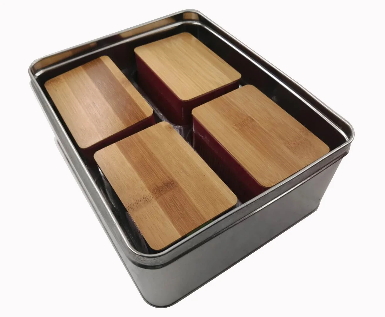 Bamboo lid Tea tin box rectangular small assorted square food tin box cans
