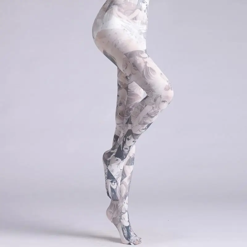 Black and white cartoon anime print pantyhose stockings