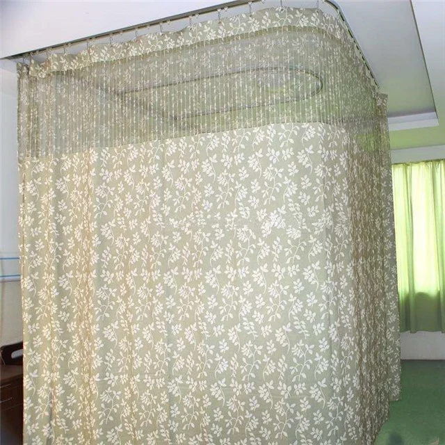 NFPA701 Washable flame retardant anti-bacteria ready made grommet printed hospital curtain with mesh