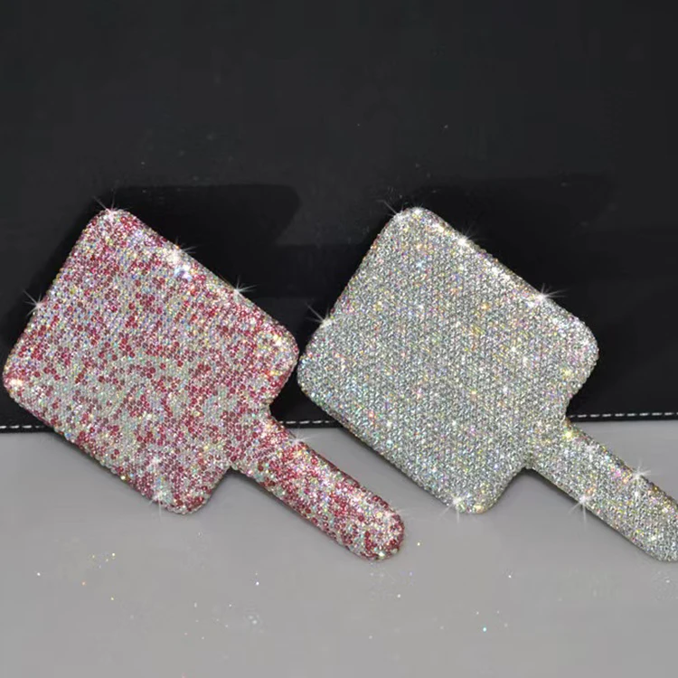 Luxury Shiny Rhinestone Round Square Heart Handheld Bling Diamond Makeup Mirror Lovely Handheld Cosmetic Mirror