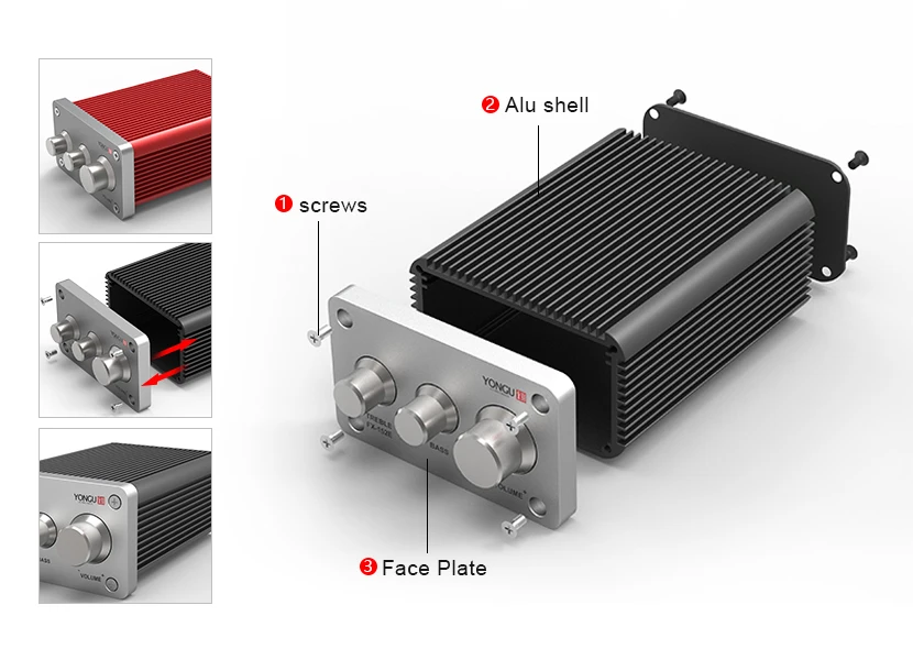 YONGU W04 80*1Umm Aluminum Housing CNC Machining Parts Audio Po*ersoft Black Car Amplifiers Chassis