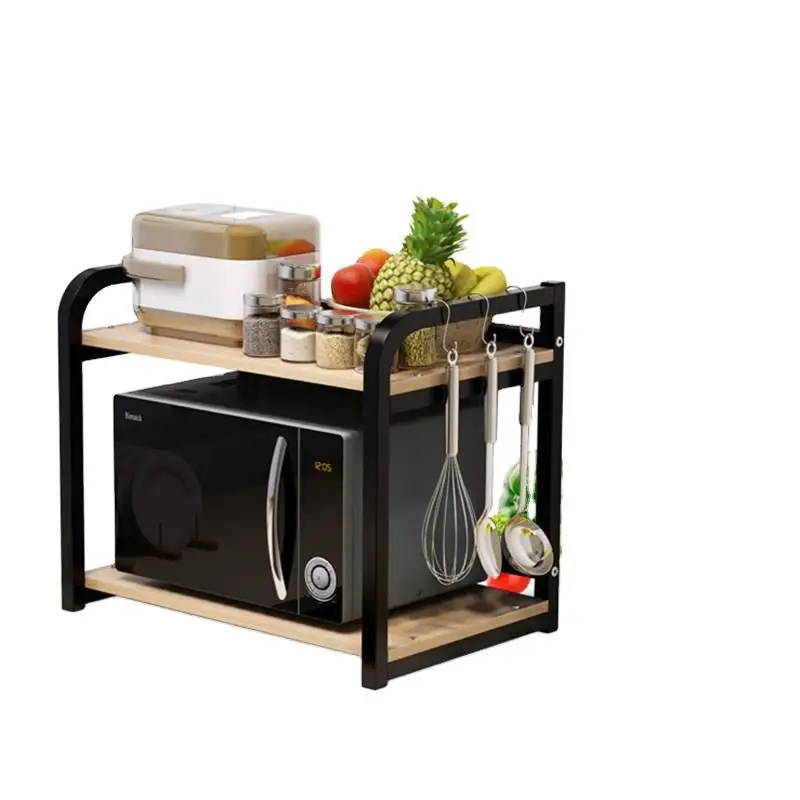 Space Saving Kitchen Organizer Multifunction Logo Custom Spice Stand Wooden Microwave Oven Shelf Rack With
