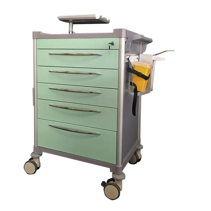 Portable Rear CPR Board Medical Monitors Emergency Crash Cart Trolley