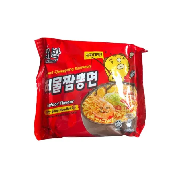 Korean Wholesale Popular Bulk Price Daebak Hot Flavour Seafood Halal Food Spicy Instant Soup Noodles Pack