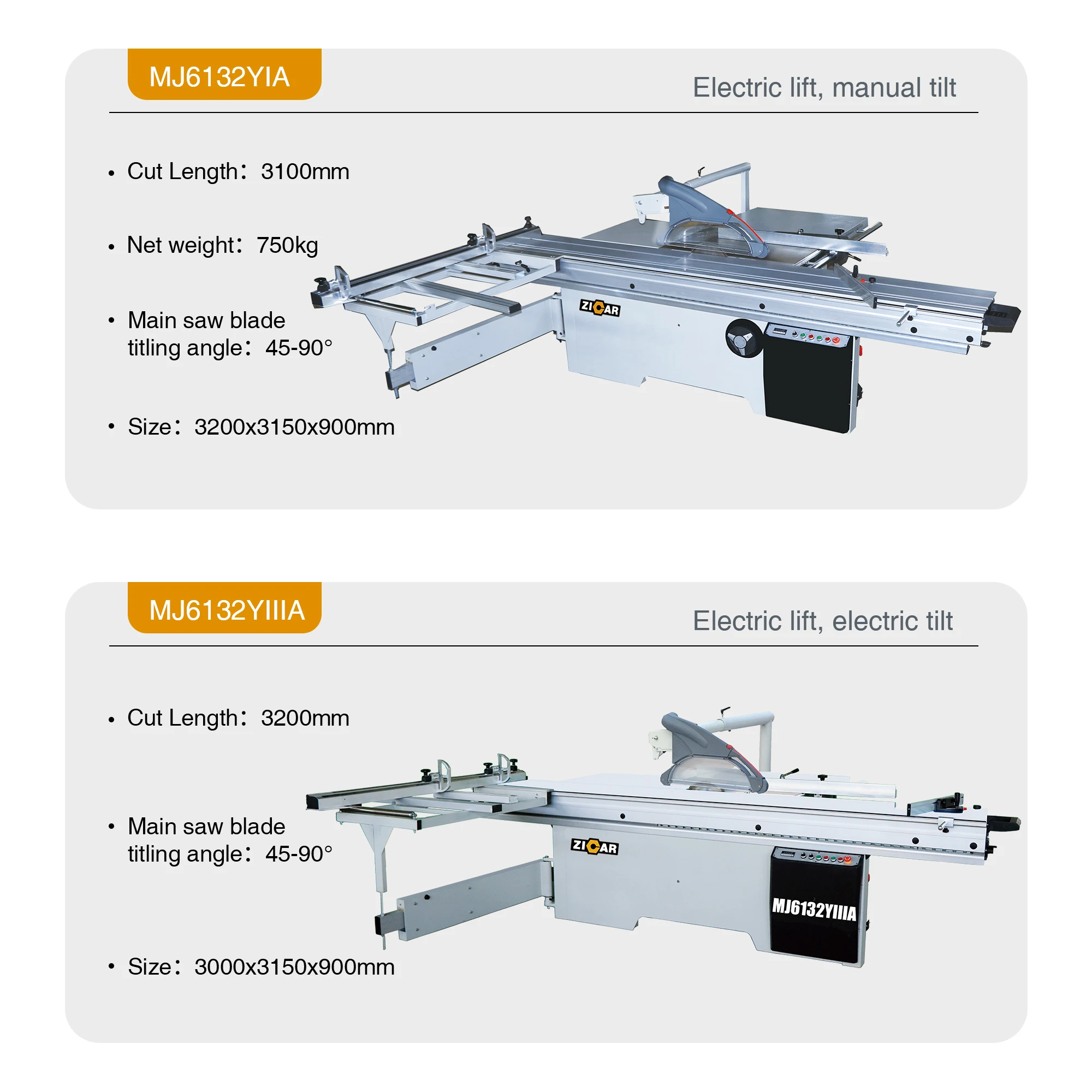 ZICAR 45 90 degree cutting machine precision table panel saw machine industrial table saw for woodworking