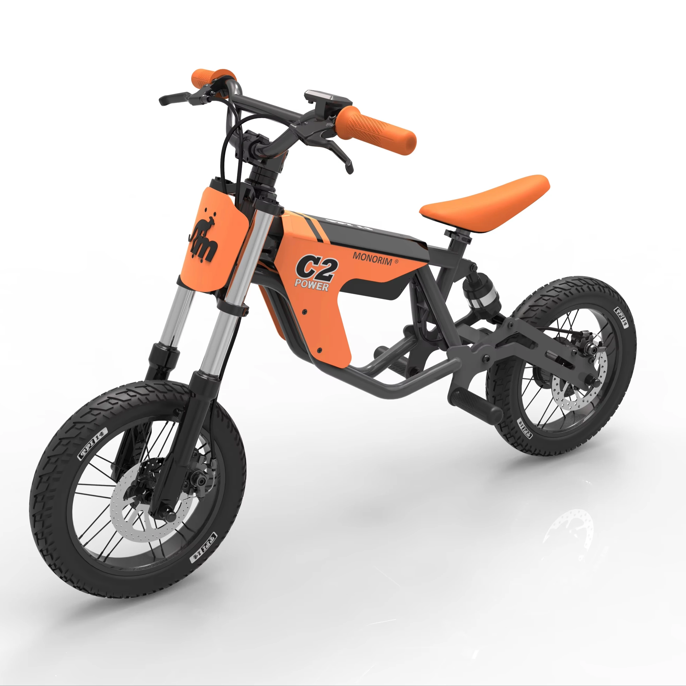 Monorim C2 Kids Electric Motorcycle 24V 200W with 12 Inch Pneumatic Tires and Adjustable Seat and Cool Riding Sound Effects
