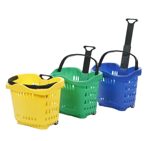 2021 2020 KaiJia Plastic Shopping Basket With Wheels for supermarket, good price and high quality