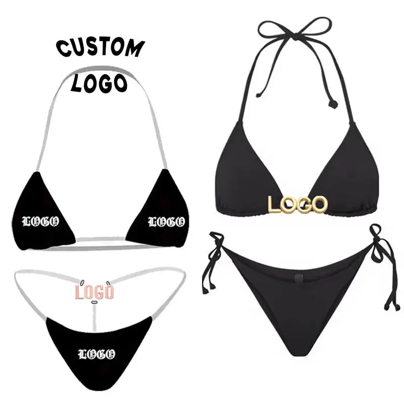 ODM OEM Factory Mini Micro String High Waist Bikini Set Women Custom Logo Solid Color Blank Swimwear Beachwear Designer Swimsuit