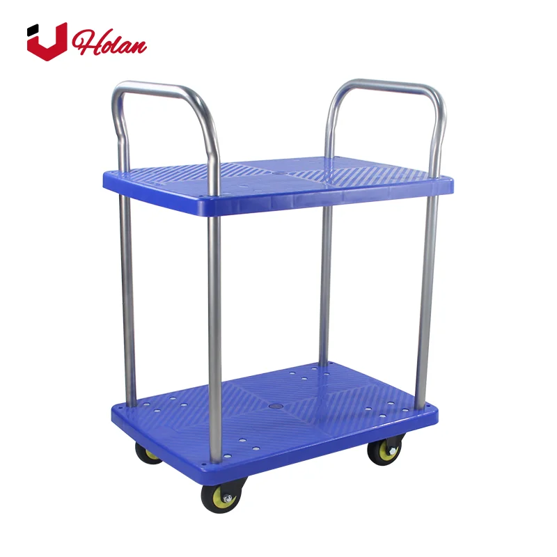 Uholan 150 кг 330lb 2 Уровня Тележку Dolly пластиковые планшетный тележки двойной слой перемещение склад пуш-ап ручная тележка