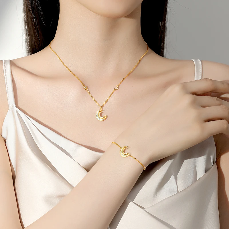 Trendy Jewelry Delicate Moon and Star Bracelet 925 Silver Gold Plated Zircon Charm double Moon Bracelets woman