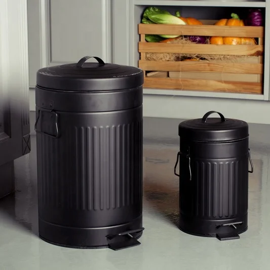 Galvanized Outdoor Waste Bin 12L-64L Round Trash Can With Lid Customized Metal Kitchen Bin