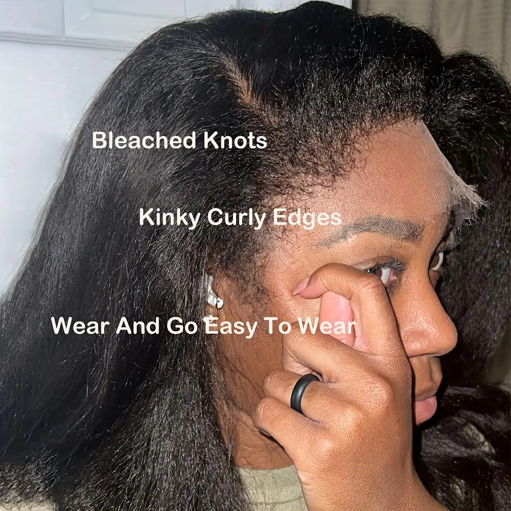 Kinky Straight Human Hair Wigs 10 Inch Yaki Straight Bob Wig 100% Human Hair Lace Front Wigs