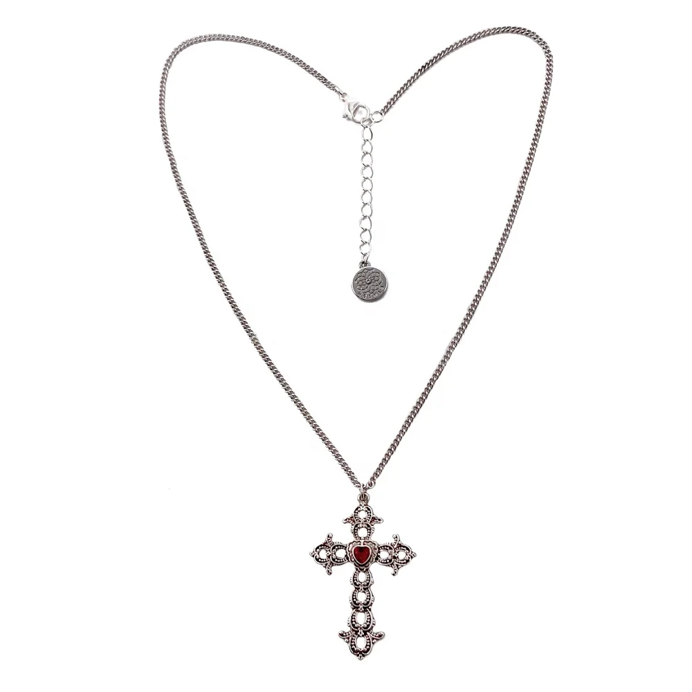 Vintage gothic punk necklace gothic cross crystal heart pendant necklace baroque gothic style accessories