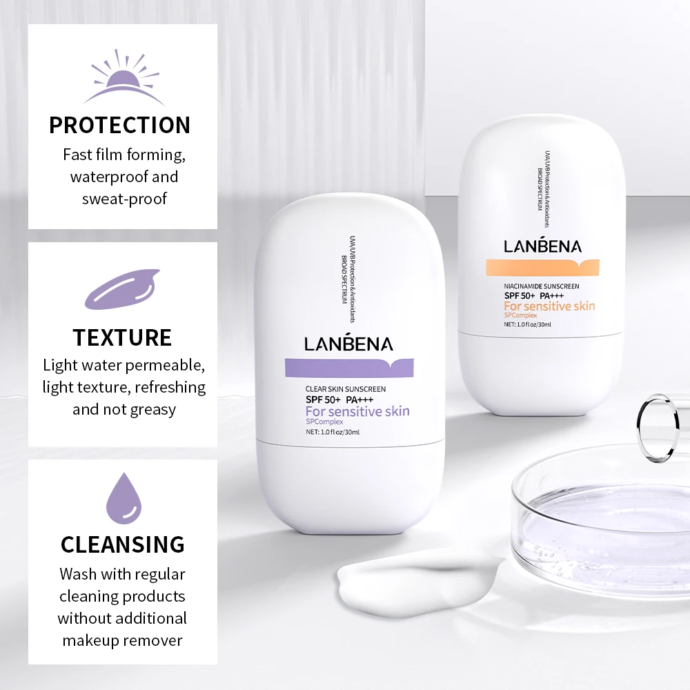 LANBENA oem manufacturer white label cina spf50 facial sunscreen for oily skin 24k gold hydrating fix derma sunscreen