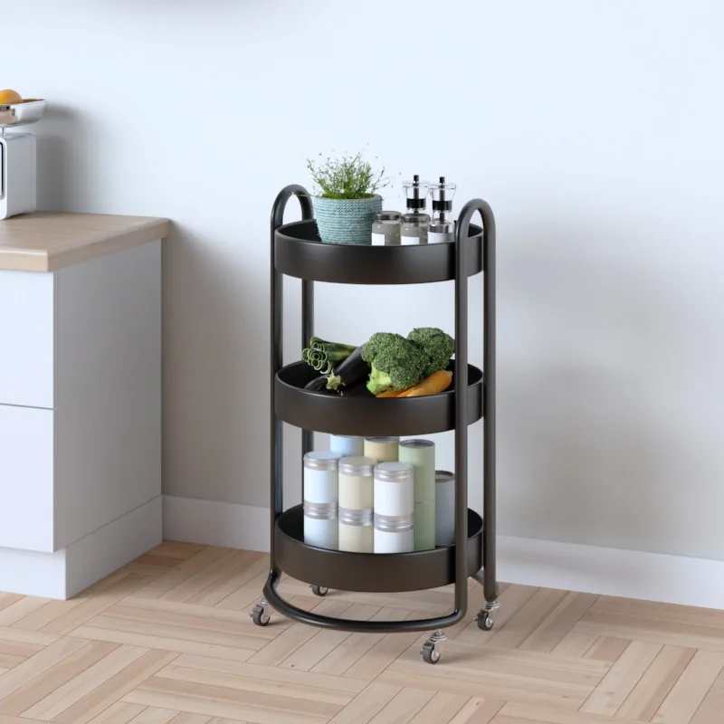 3 Tier Rolling Cart, Metal Trolley Cart with Wheels, Hooks, Easy Assembly Organizer Storage Cart for Bathroom, Kitchen
