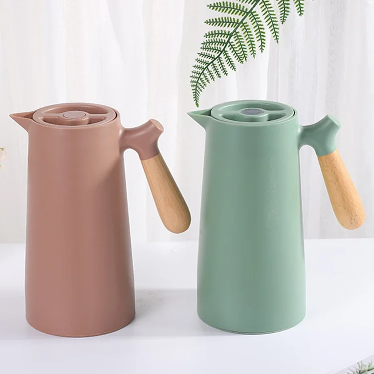 Wood handle  heat preservation thermos jug water  Plastic vacuum bottle vacuum flask 1000ml glass inner