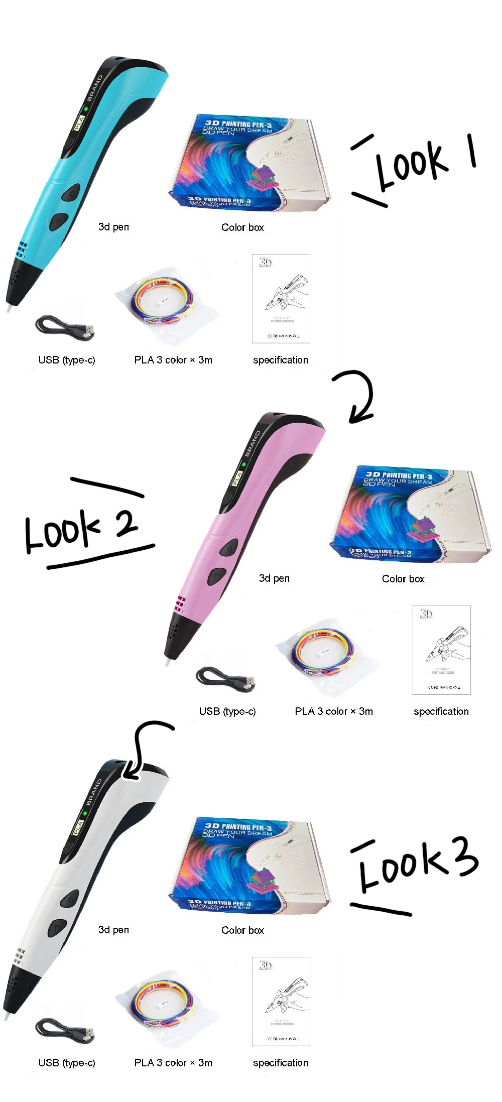 OEM 3D Pen LED Screen DIY PLA Filament Creative Toy Gift 3D Printing Pen For Kids Drawing 3D Printer Pen