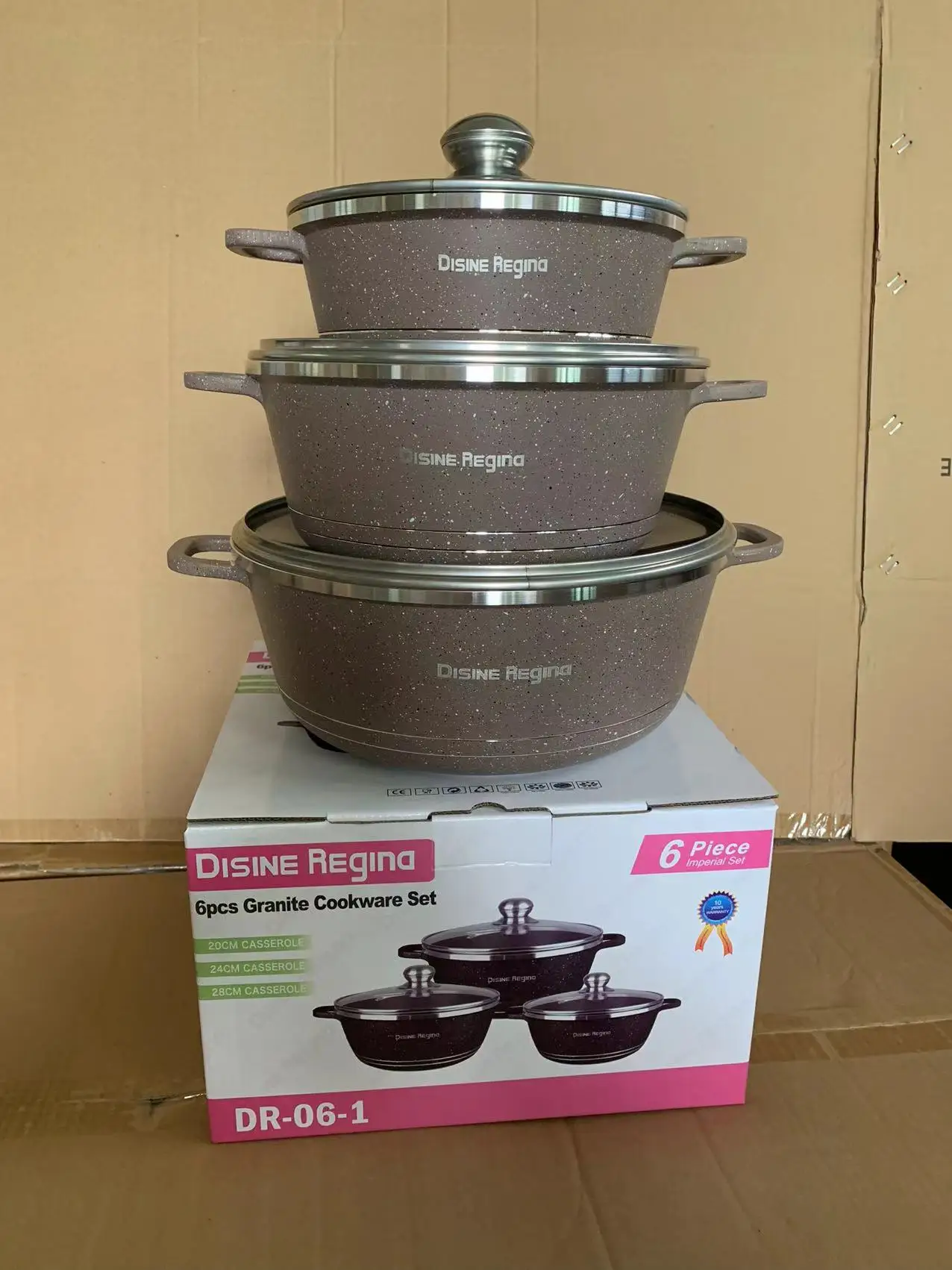 Wholesale High QualityCook Dinnerware Cooking Pot Set Cookware Granite Soup & Stock Pans 6pcs Aluminium Granite Cookware Set