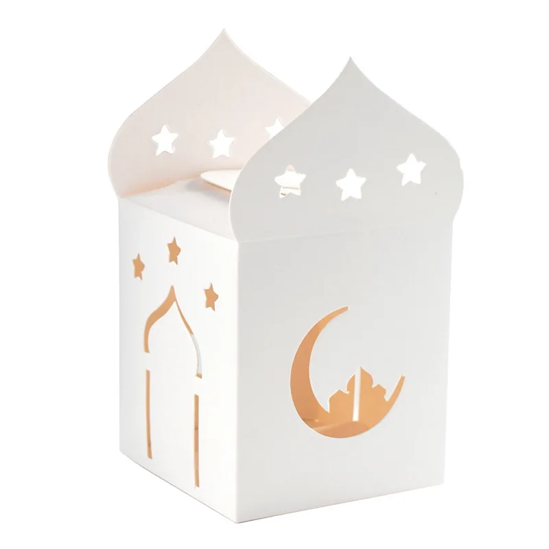 Creative Recycled White Hollow Eid Mubarak Lolly Sweets Paper Boxes Ramadan Chocolate Box Gift Packaging Box