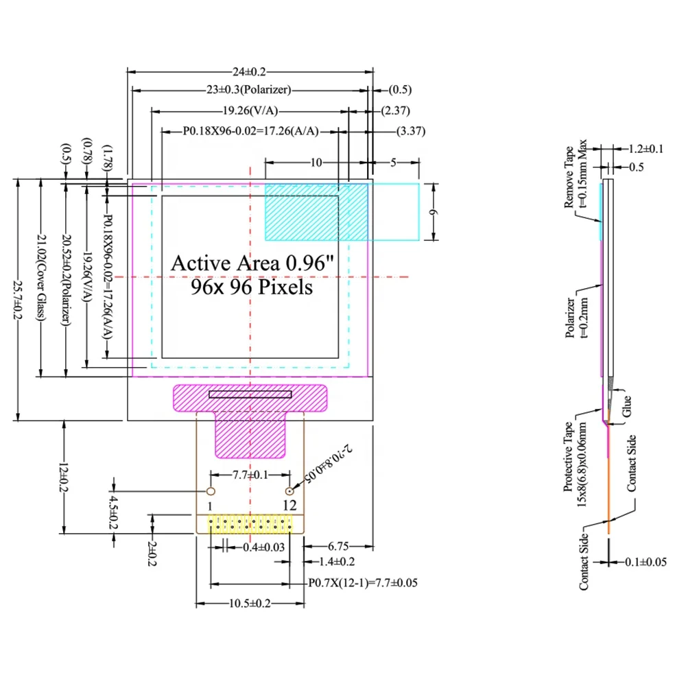 0.96 Inch 96x96 Graphic Display Screen SPI Interface SSD1317 Frontal Digital Thermometer OLED Module