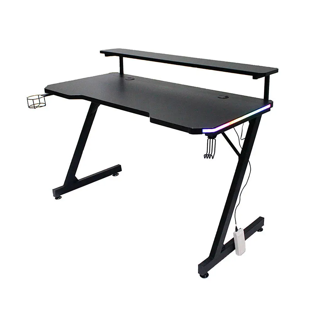 CHARMOUNT High Quality Double-deck Gamer Computer Table PC Gaming Desk Gaming Desk With LED