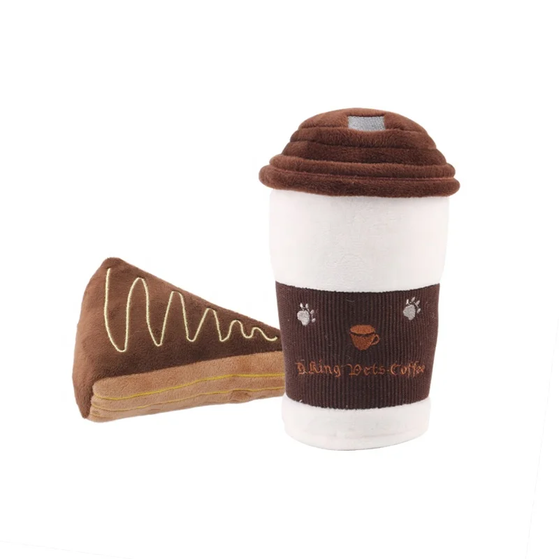 
food shape dog chewing plush toy : squeaky coffee cup shape toy for pet 
