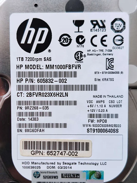 655710-B21	HPE 1TB SATA 6G Midline 7.2K SFF (2.5in) SC 1yr Wty  HDD 656108-001