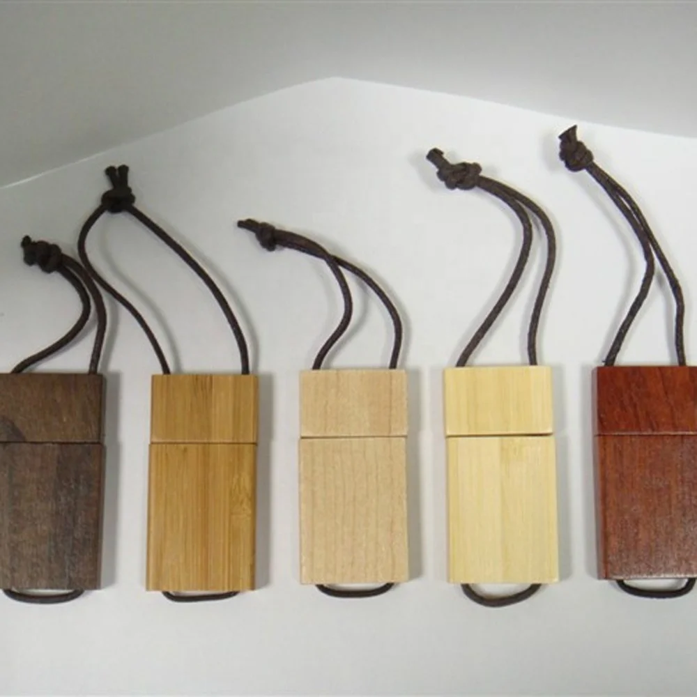 Hot Sale Pendrive 128Gb 2.0 Usb Flash Wood Lanyard Neck Strap Usb Flash Drive Strap String Custom Logo