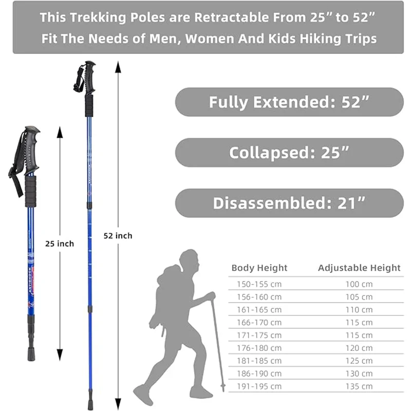 Hiking Trekking Poles, Ultralight/Aircraft Grade Aluminum/EVA Foam Grip/Adjustable Wrist Strap for Backpacking, Hiking, Camping