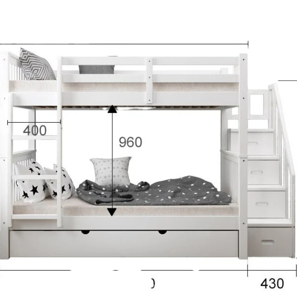 New solid wood bunk bed for children wooden kids bed with ladder and storage drawer adult double wooden bunk beds