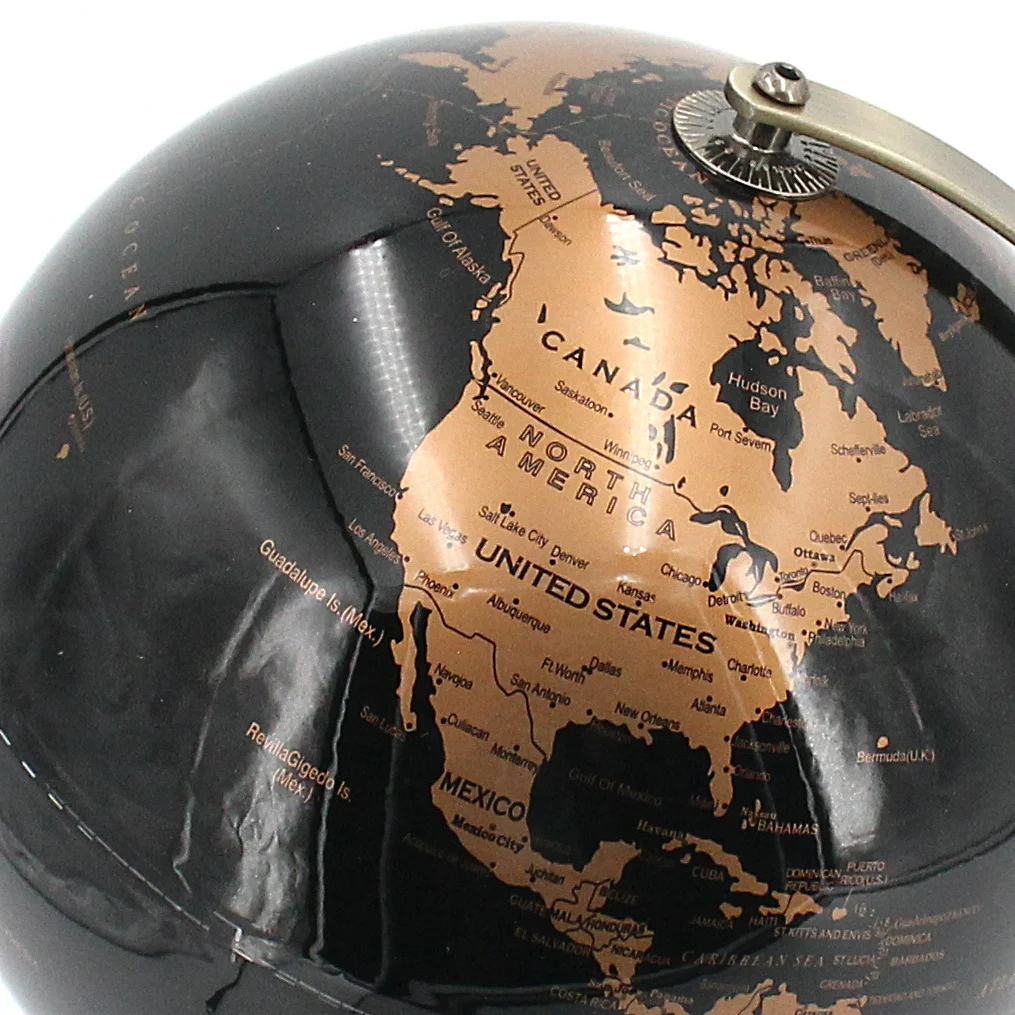Office decoration black pvc surface metal base map pvc world globe