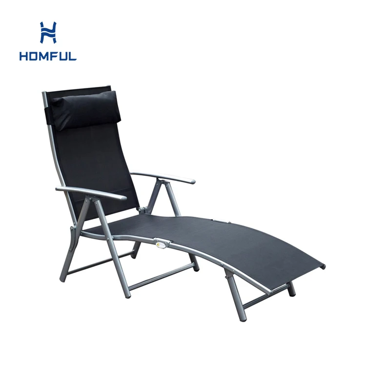 Outdoor Adjustable Long Reclining Single Chaise Pool Lounger Beach Sun Lounger