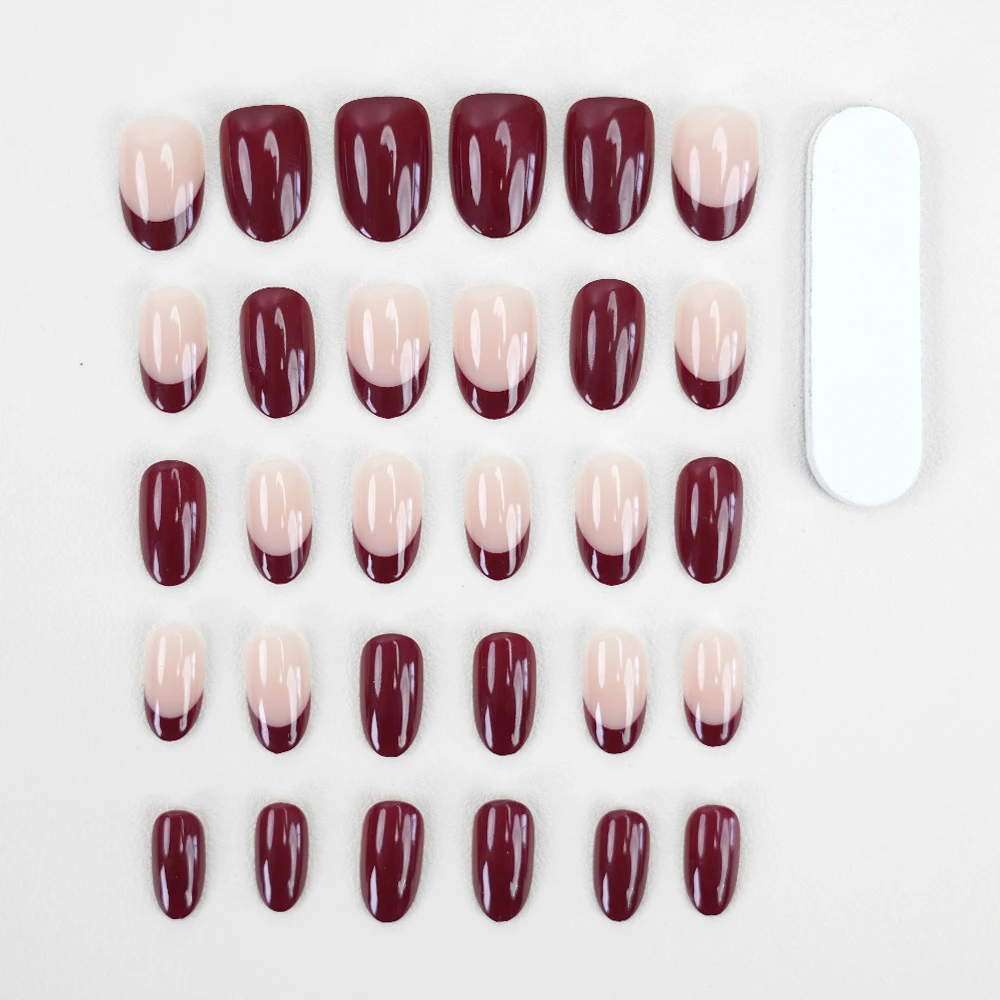 Verified Suppliers Supply Free Sample False Nail Wine Red French Finish Easy Apply Reusable Decorated Artificial Press On Nails