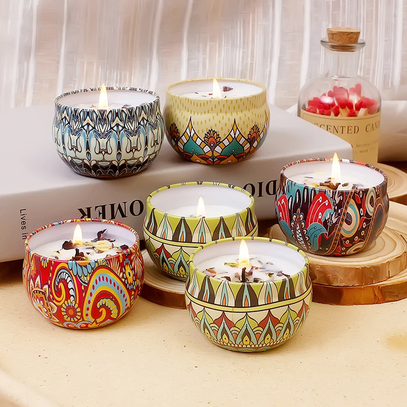 Unique Design Dried Flowers Tin Mini Shape English Pear& Freesia Gardenia Lavender Scents Scented Candle for Office Decor Origin