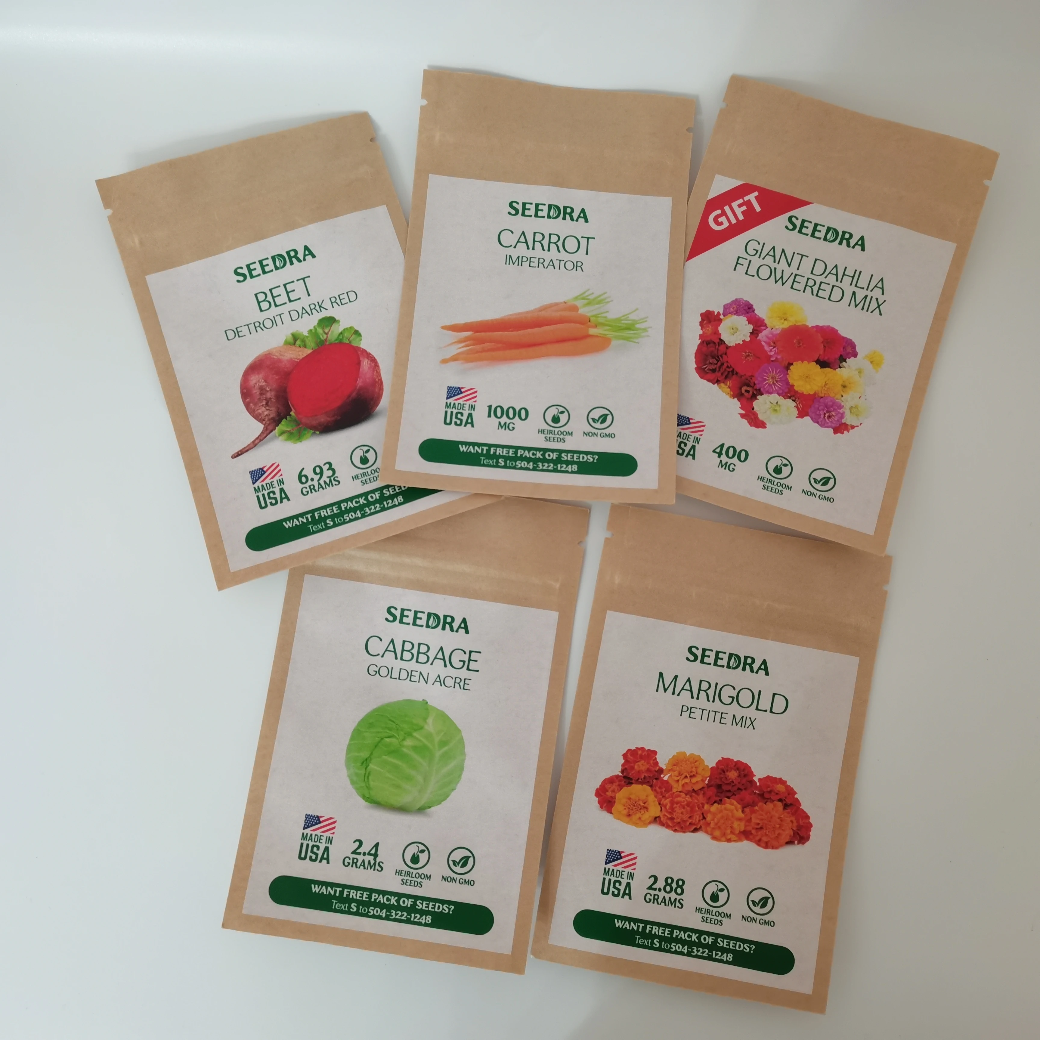 Good quality Vegetable Seeds Packaging Custom 3 side seal kraft paper zipper Bag