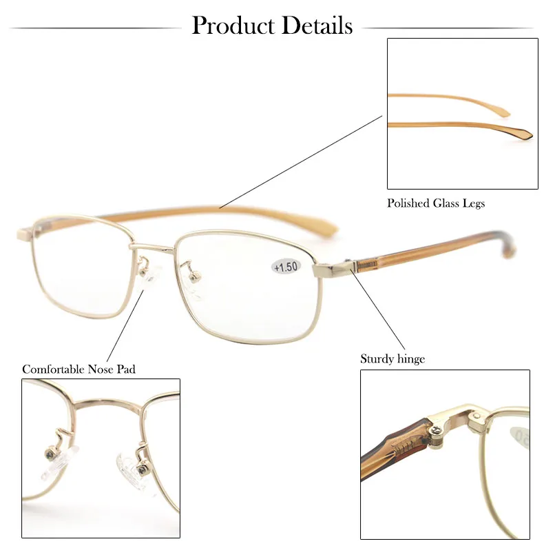Cheap Men Reading Glasses Women Presbyopic Glasses Elderly Metal Frame Hyperopia Diopter  Prescription Eyeglasses