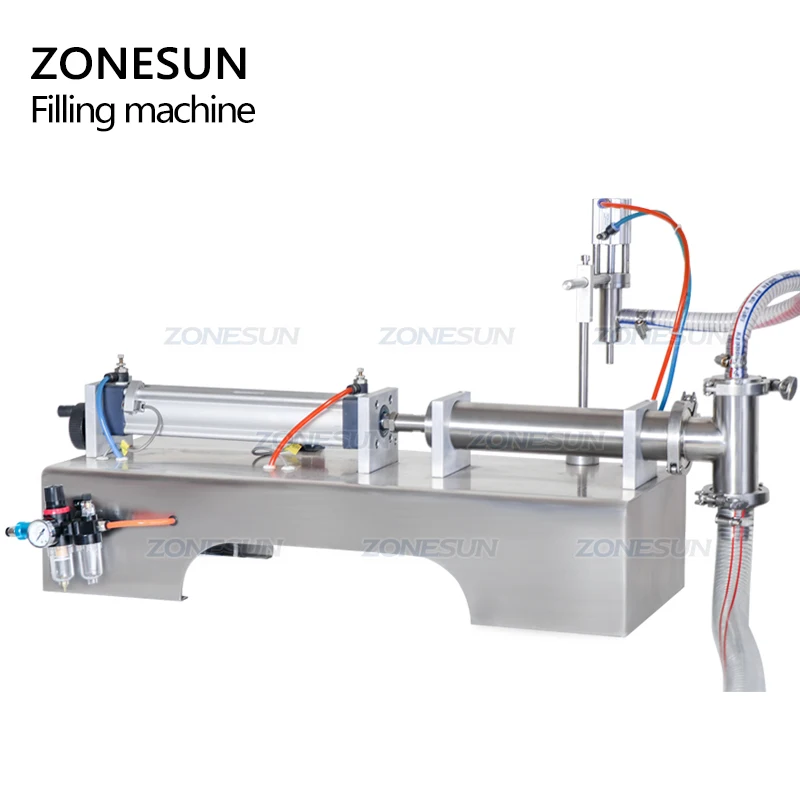 ZONESUN 10-100ML Pneumatic Piston Liquid Filler Shampoo Milk Juice Vinegar Coffee Oil Drink Detergent Filling Machine Supply