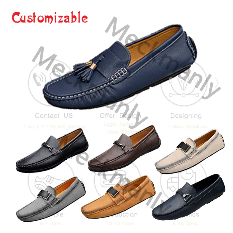 custom logo Suede Leather Loafers Driving Flat Casual winter plush  shoes for Men