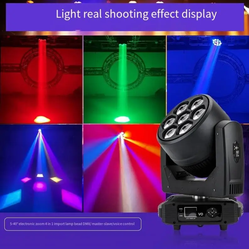 Concert Stage DMX  Movinghead 7x40w RGBW Zoom Bee Eye Led Wash Moving Head Lights
