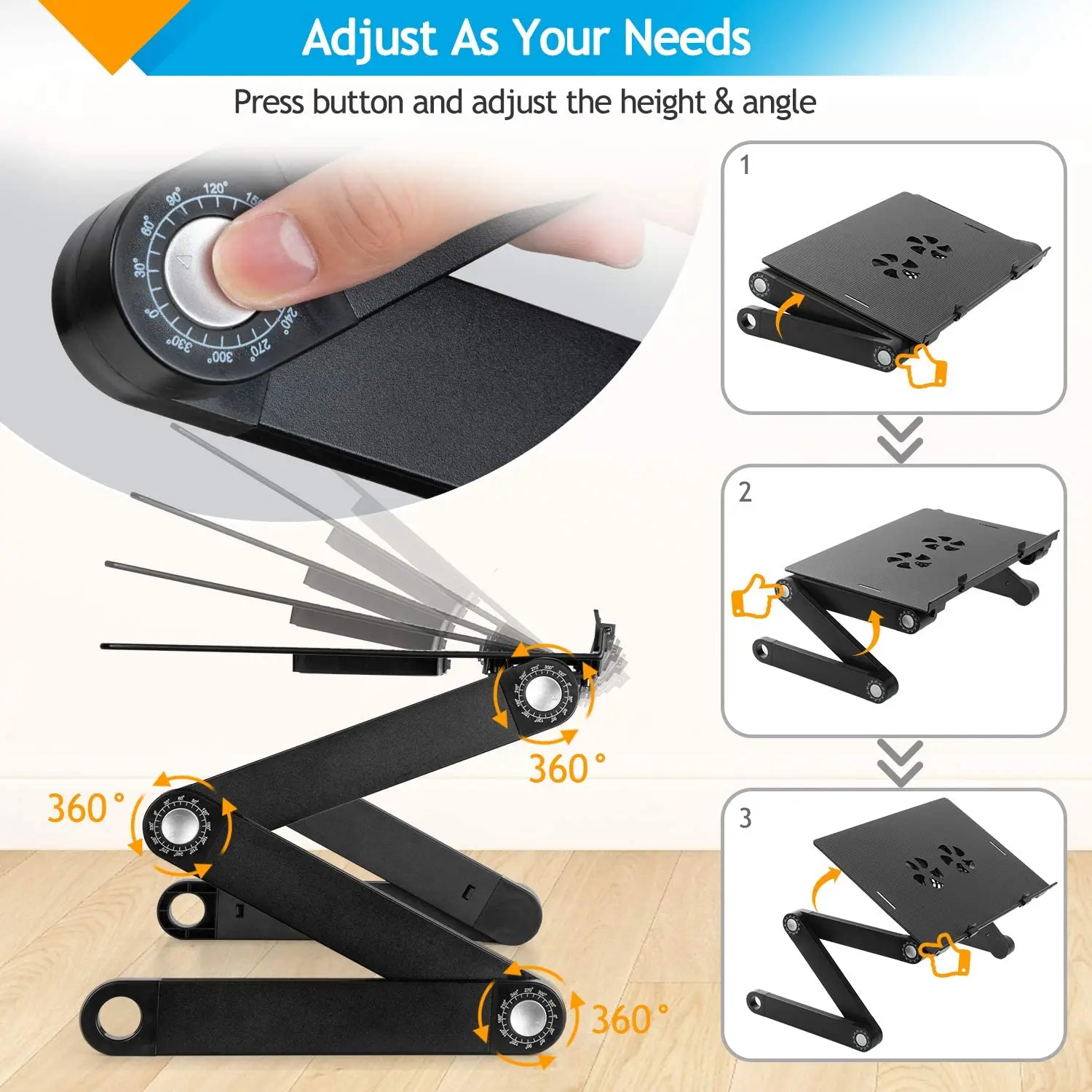 Adjustable and Portable Laptop Stand with Cooling fans & Mouse pad.