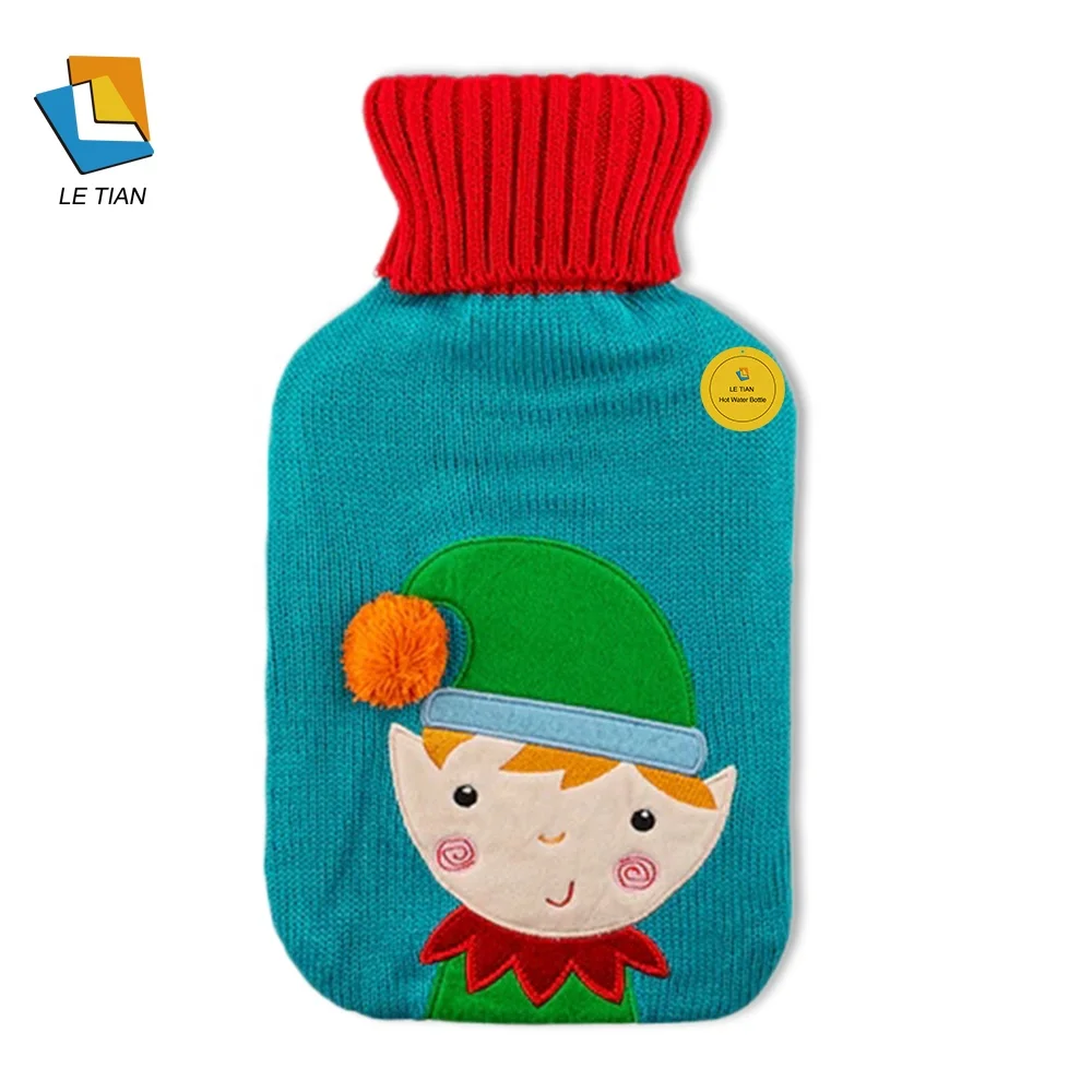 white high quality 500ml knitted hot water bag cover with cable